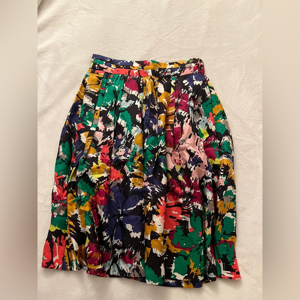 Women's Double-pleated Midi Skirt In Colorful Brushstroke Print by J.Crew size 0